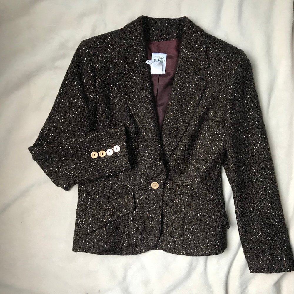 ALLUMETTE A.C PARIS;  Shimmer Season Brown Blazer Jacket Coat with Gold Buttons